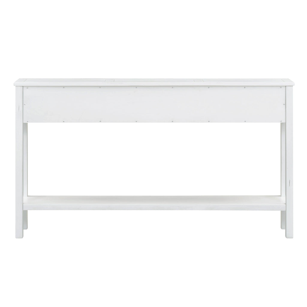 TREXM Rustic Entryway Console Table, 60" Long Sofa Table with two Different Size Drawers and Bottom Shelf for Storage (Antique White)