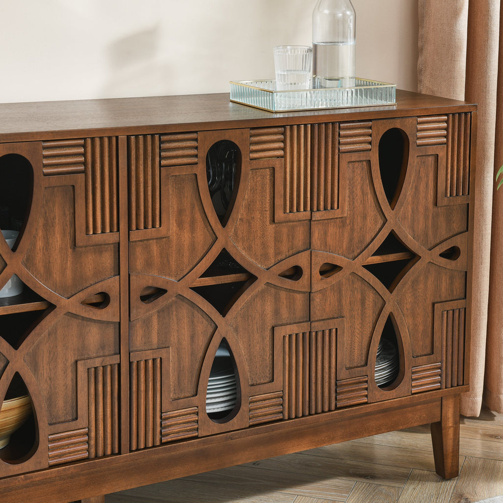 60.5' Mid Century Modern Sideboard Buffet Cabinet with Storage, TV Media Console Table, Storage Cabinet with 4 Doors & Adjustable Shelves for Kitchen Dining Living Room Entryway, Walnut