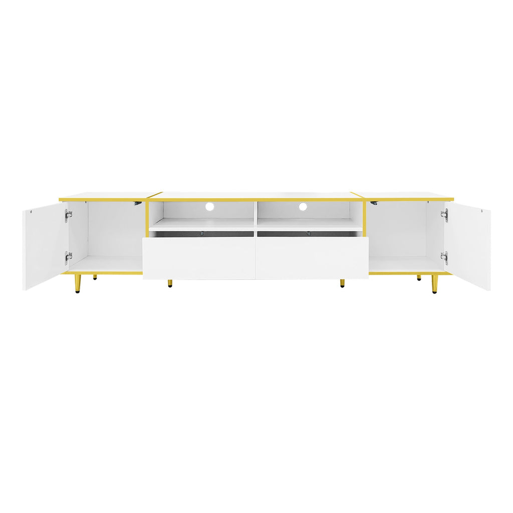 U-Can 70.9'' Modern TV Stand for TVs up to 80 Inches, Entertainment Center with 2 Shelves and  LED Lights, TV Storage Cabinet with 2 Drawers, 2 Cabinets and Metal Legs for Living room