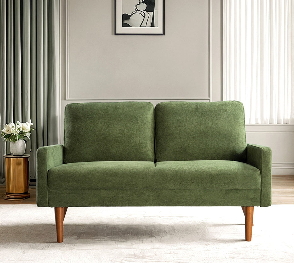 Velvet Loveseat Sofa, European Style with Sleek Design, Modern & Vintage Flair, Upholstered 2 Seater Couch, Chic Living Room Furniture Seating for Home, Apartment or Office, Green