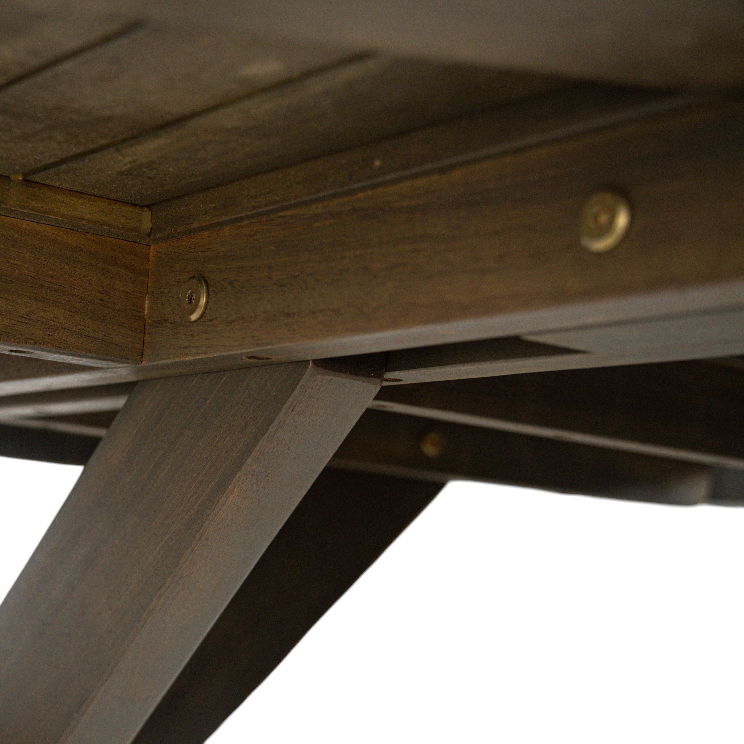 Stanford Outdoor Round Acacia Wood Dining Table with X Base, Gray Finish