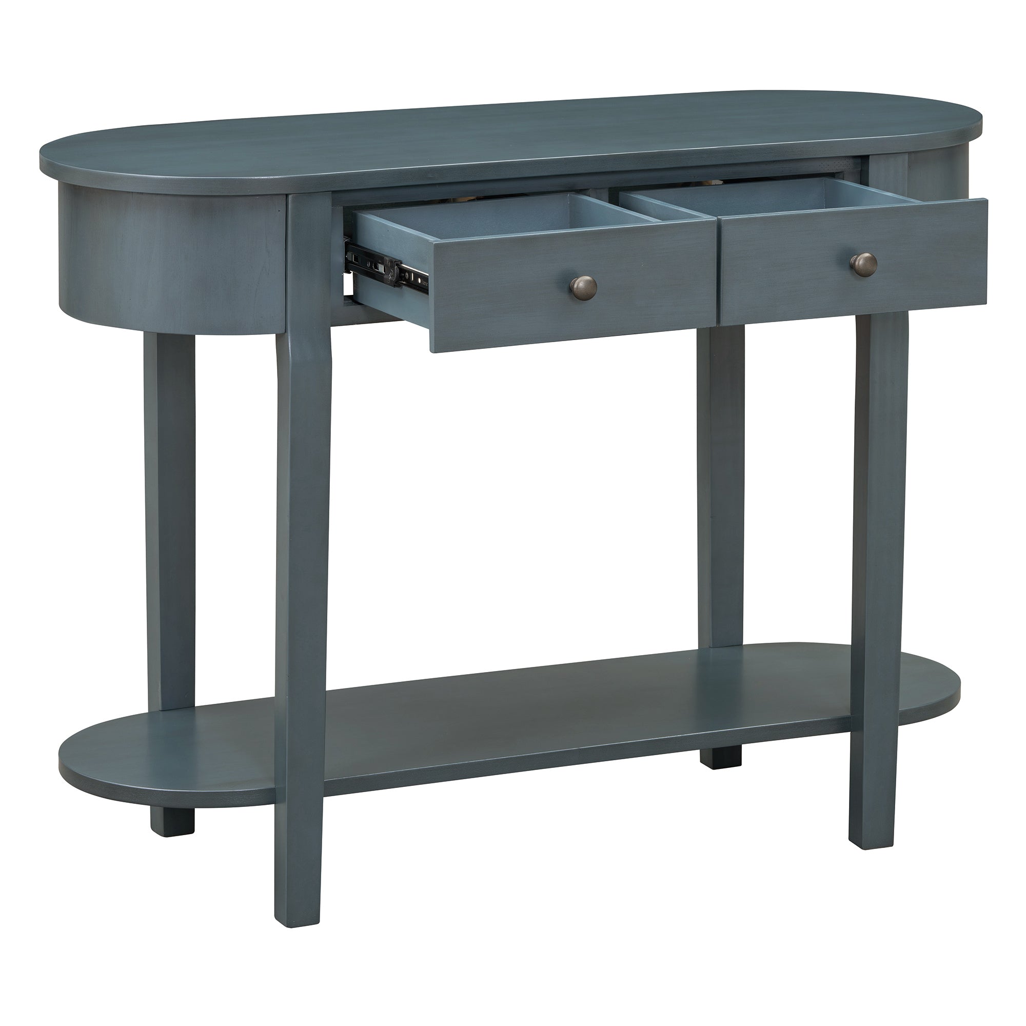 TREXM Elegant Retro Console Table with Curved Design and Smooth Glaze for Entryways, Living Rooms and hallways (Navy)