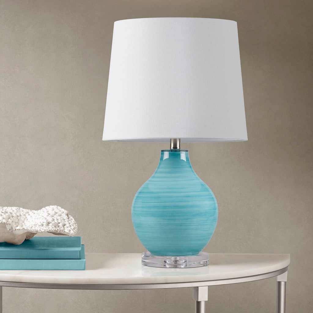 Blue Aqua Swirl Blown Glass Table Lamp Aqua See below