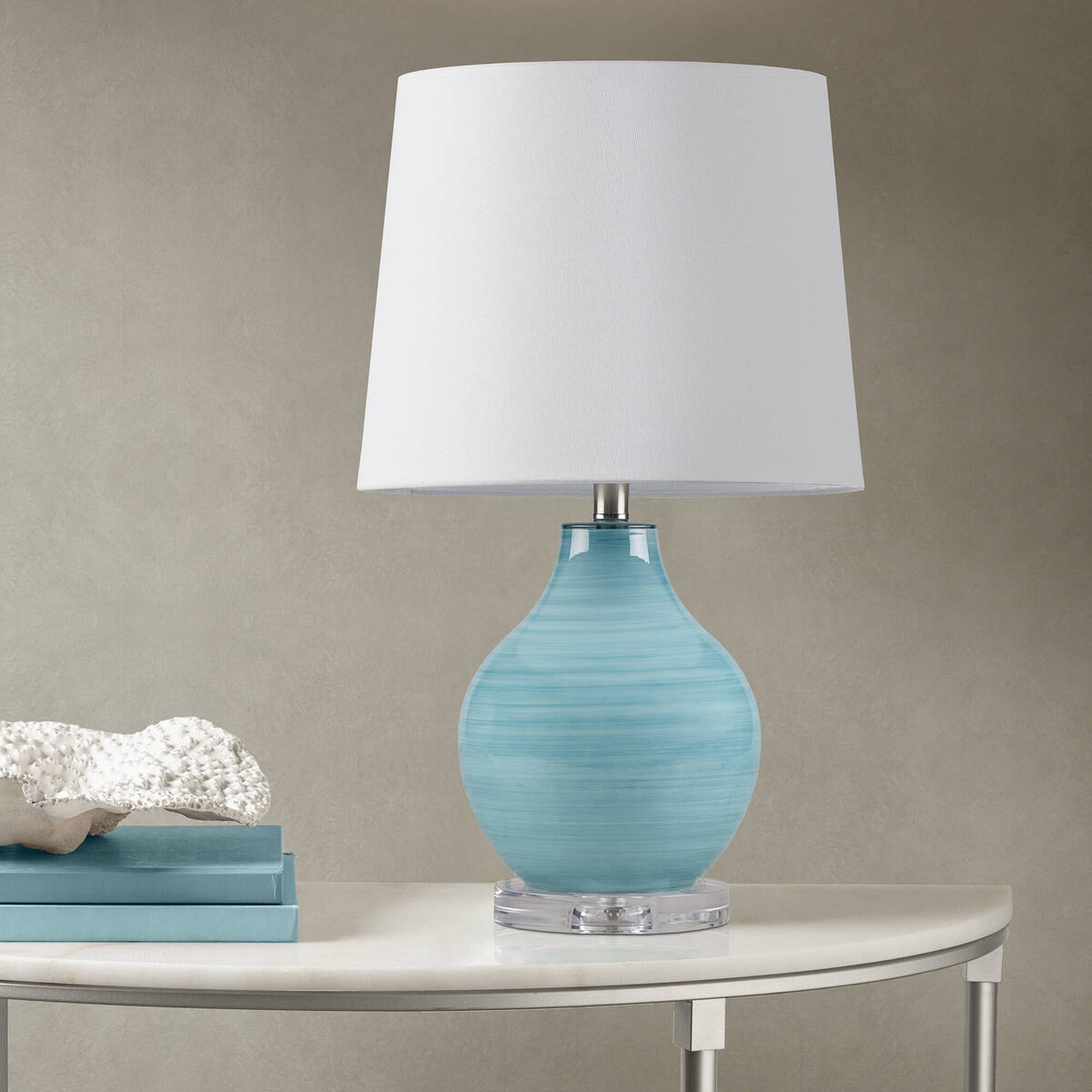 Blue Aqua Swirl Blown Glass Table Lamp Aqua See below