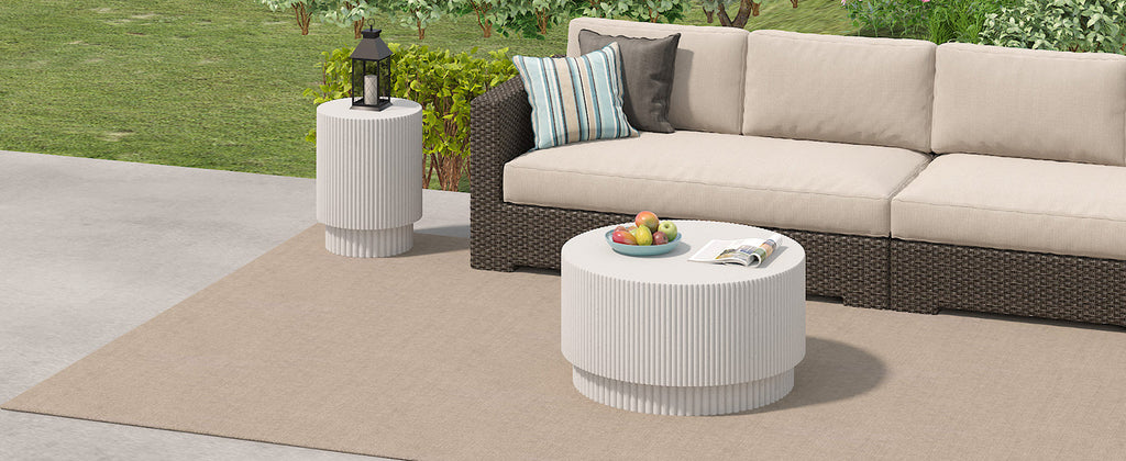 15.72-inch H-barrel coffee table, Nordic style, simple design, suitable for indoor and outdoor use, magnesium oxide material, suitable for living room, bedroom or garden sofa