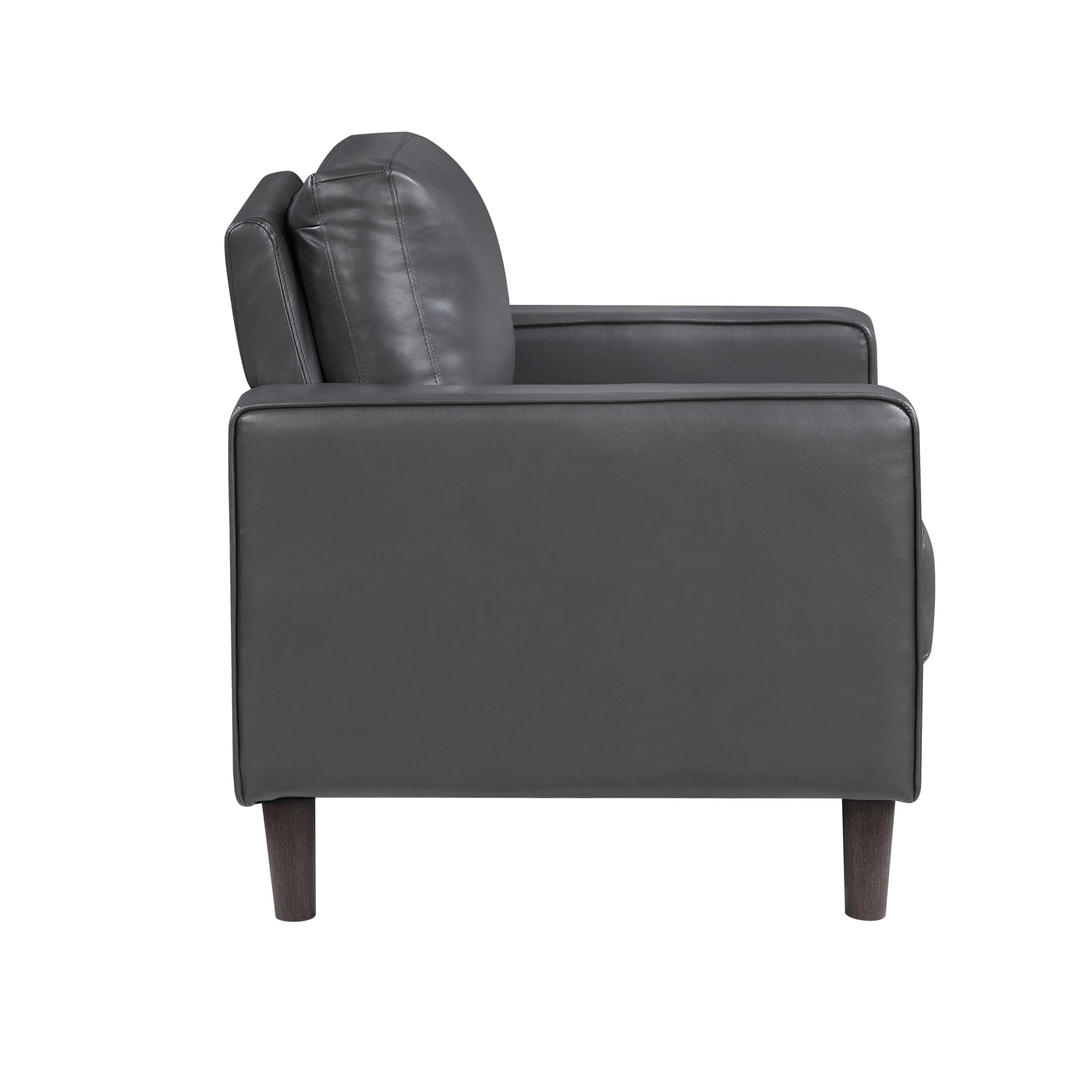 Modern Living Room Furniture 3pc Set Sofa Loveseat Chair Dark Gray Faux Leather Upholstered Cushion Back Seat Solid Wood