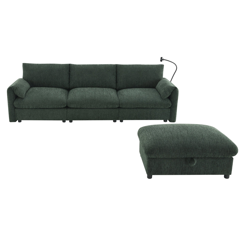 96.5'' Chenille Sectional Sofa with Storage Ottoman and Pockets,Adjustable Phone Holder,Wide Seat,4 Seat L Shaped Couch Set,Comfy Sofa with USB Charger for Living Room,Apartment,3 Colors