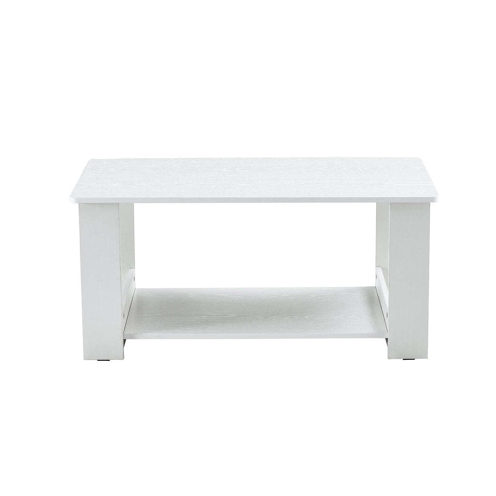 A modern and minimalist white double layered rectangular coffee table and coffee table. MDF material is more durable and suitable for living rooms, bedrooms, and study rooms. 19.6 "*35.4"*16.5 "CT-16
