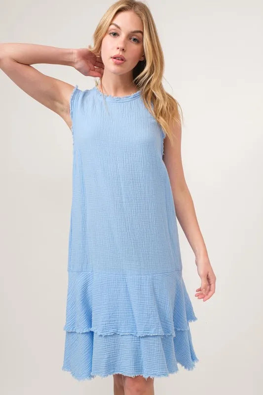 And The Why Washed Fringe Detail Tiered Dress