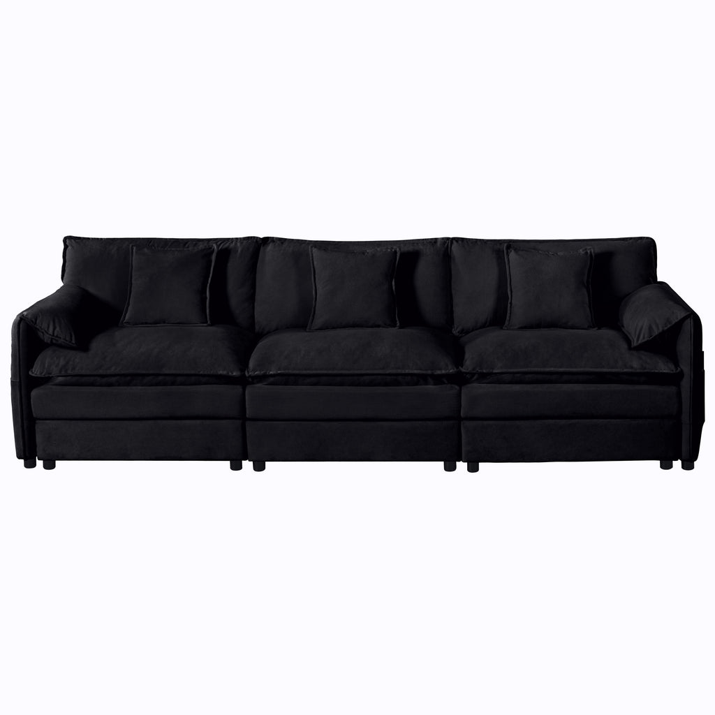 Modular Sectional Sofa, Oversized Deep Seat L Shaped Couch Set for Living Room, 3-Seater Comfy Cloud Couches with Movable Ottoman, DIY Combination, Chenille,Black