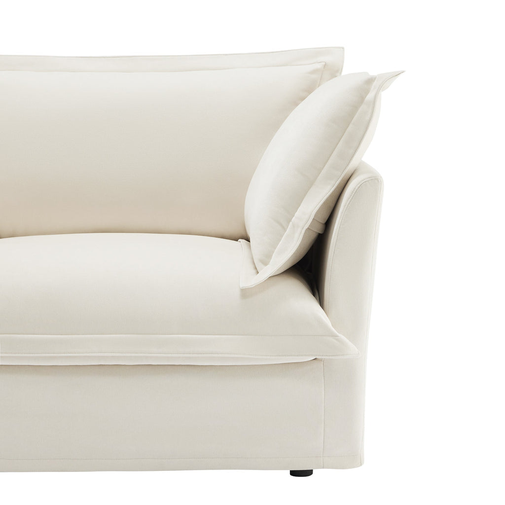 Slipcovered Sofa 2 Seater Sofa    With 2 Ottomans, 2 Seater Sleeper Sofa Bed Home Theater Oversized Sofa For Living Room, Chenille, Cream