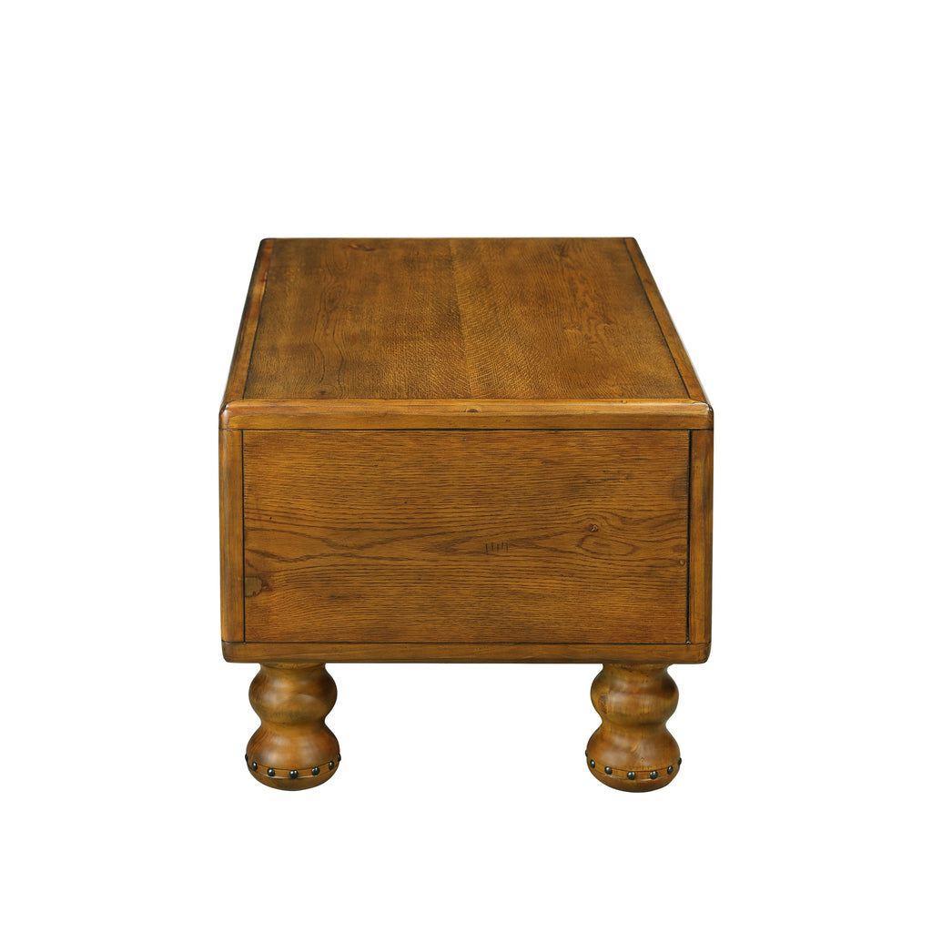 Solid Wood Rectangle Coffee Table for Living Room, 40-Inch Antique Coffee Table with 4 Drawers, Wood Center Table Tea Table with Rivet Decoration Legs.Easy Assembly,  Antique Brown