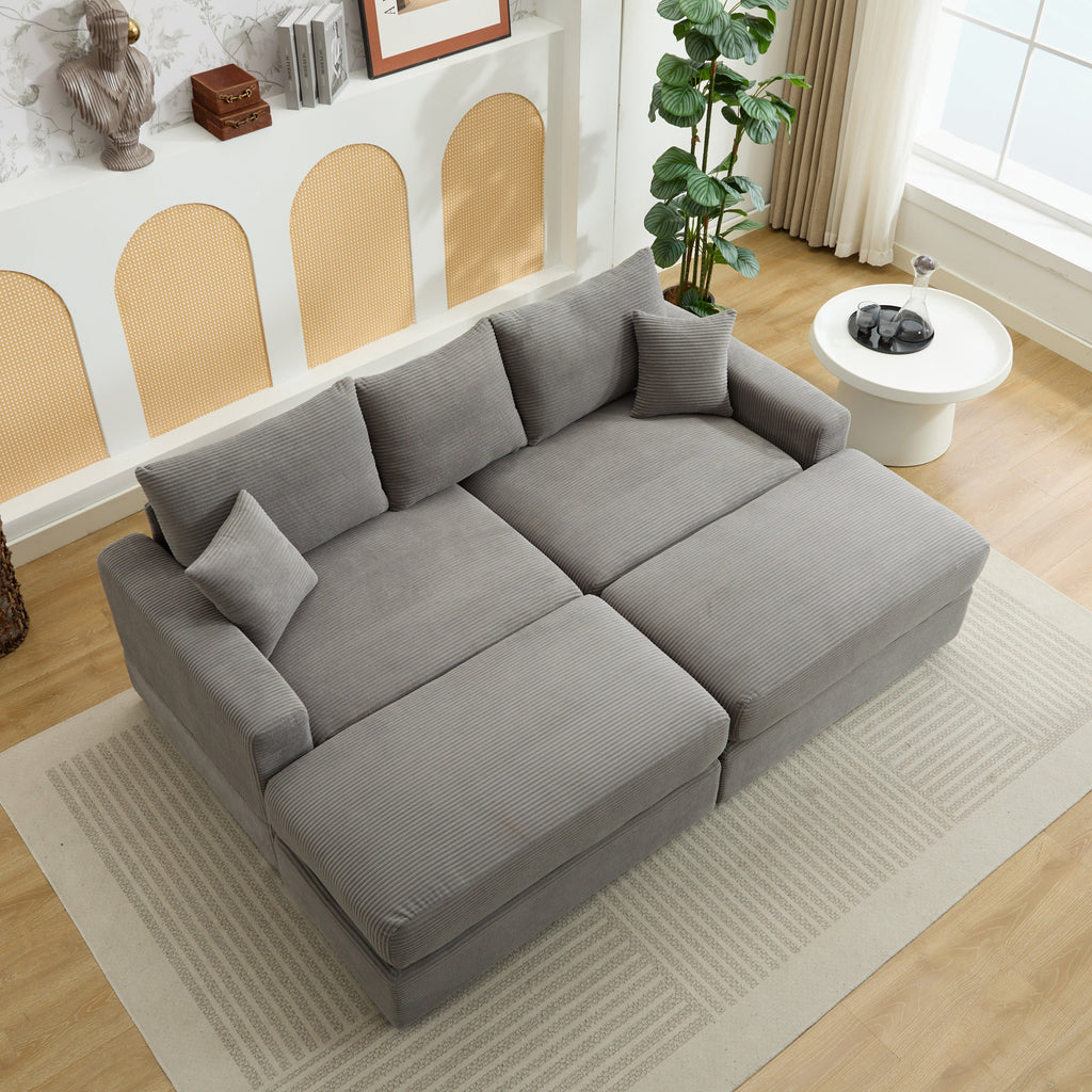 Modern Sectional Couch , 2 Pieces Corduroy Couch Cushion Covers , Soft Stretch Sofa Slipcovers with 2pcs Pillows