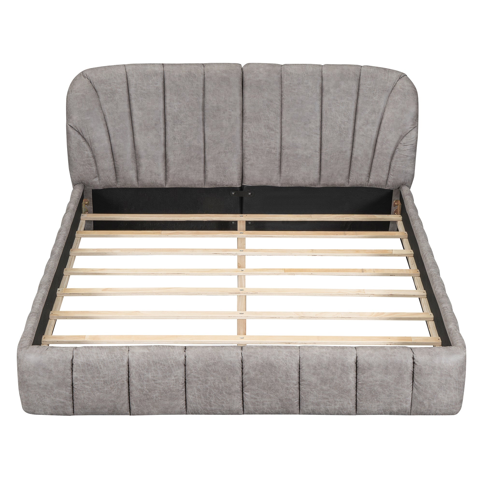 Queen Size Upholstered Platform Bed with Thick Fabric, Polyester, Gray