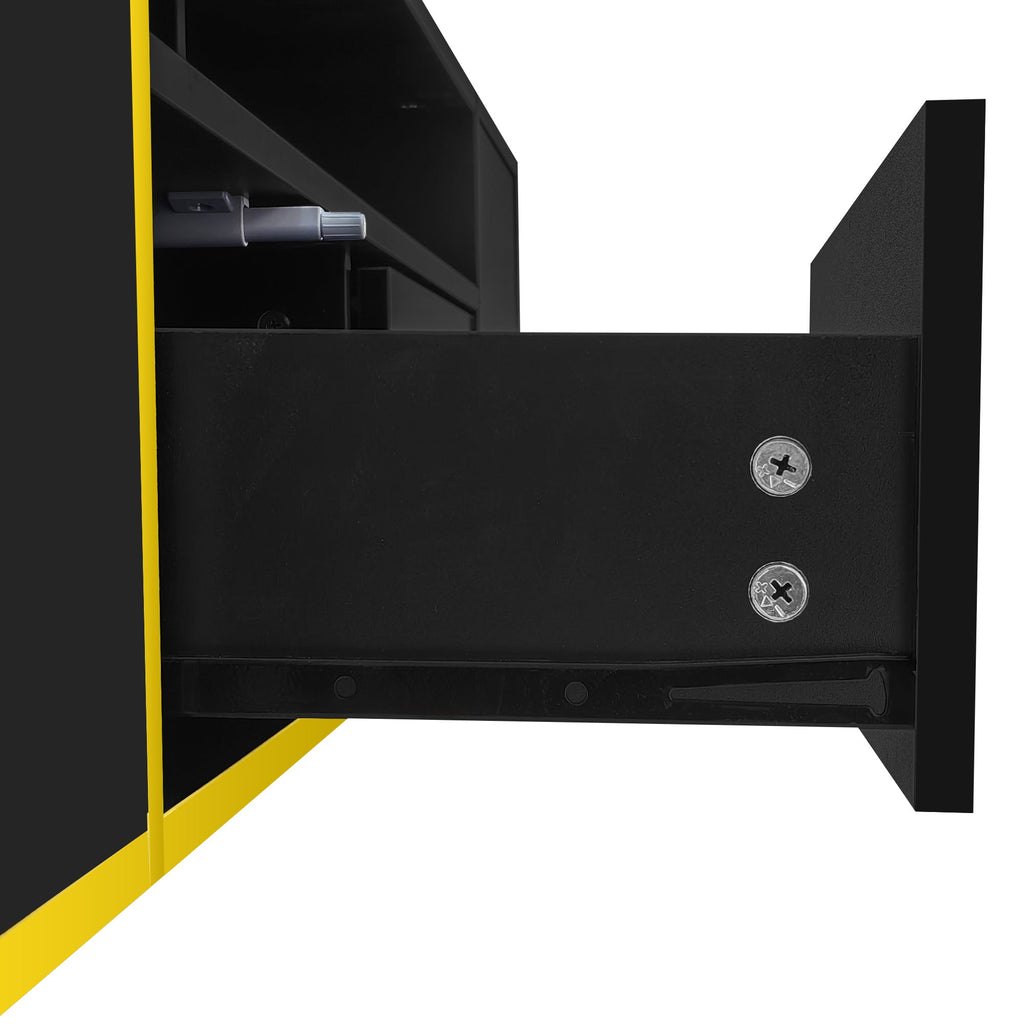 U-Can 70.9'' Modern TV Stand for TVs up to 80 Inches, Entertainment Center with 2 Shelves and  LED Lights, TV Storage Cabinet with 2 Drawers, 2 Cabinets and Metal Legs for Living room