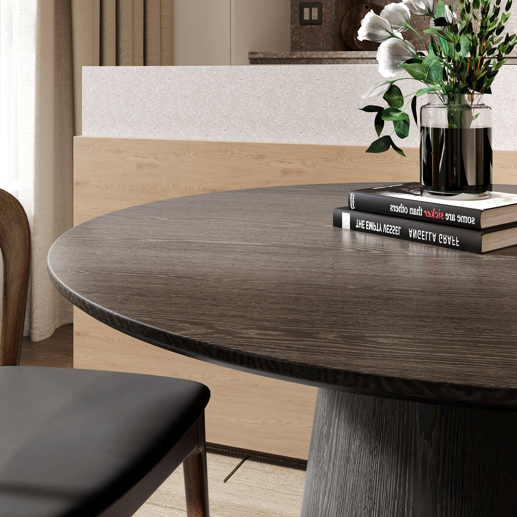 39' Round Black Solid Wood Small Dining Table with Solid Wood Tabletop For 2-4 People