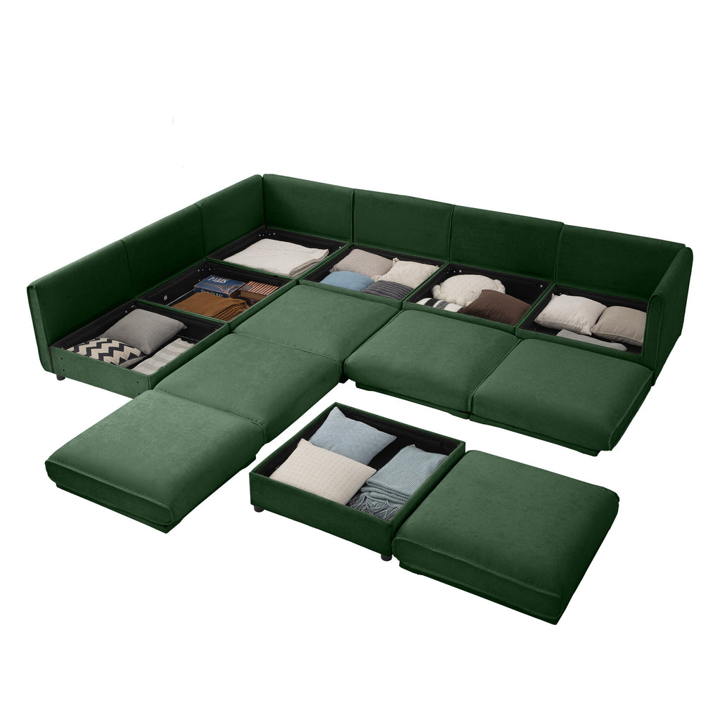 Modern 6-Piece Modular Sectional Sofa with Storage Soft Green Chenille Fabric  Contemporary Cylindrica Design for Living Room