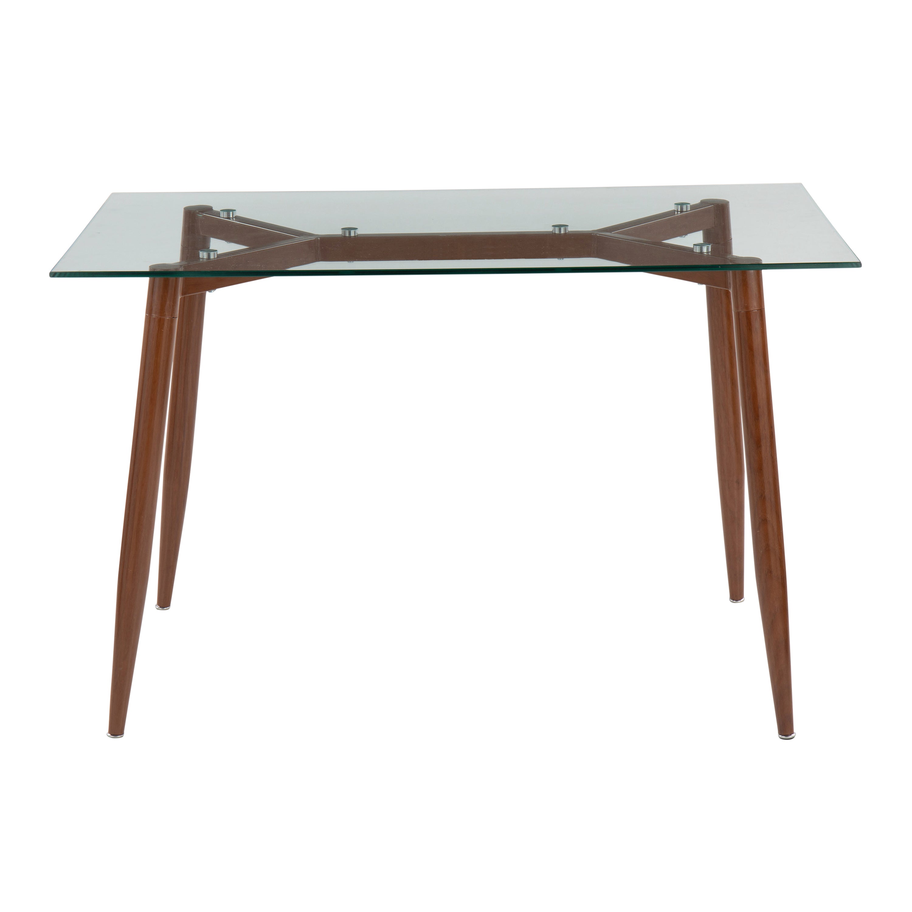 Clara Contemporary Table in Walnut Metal with Clear Tempered Glass Top by LumiSource