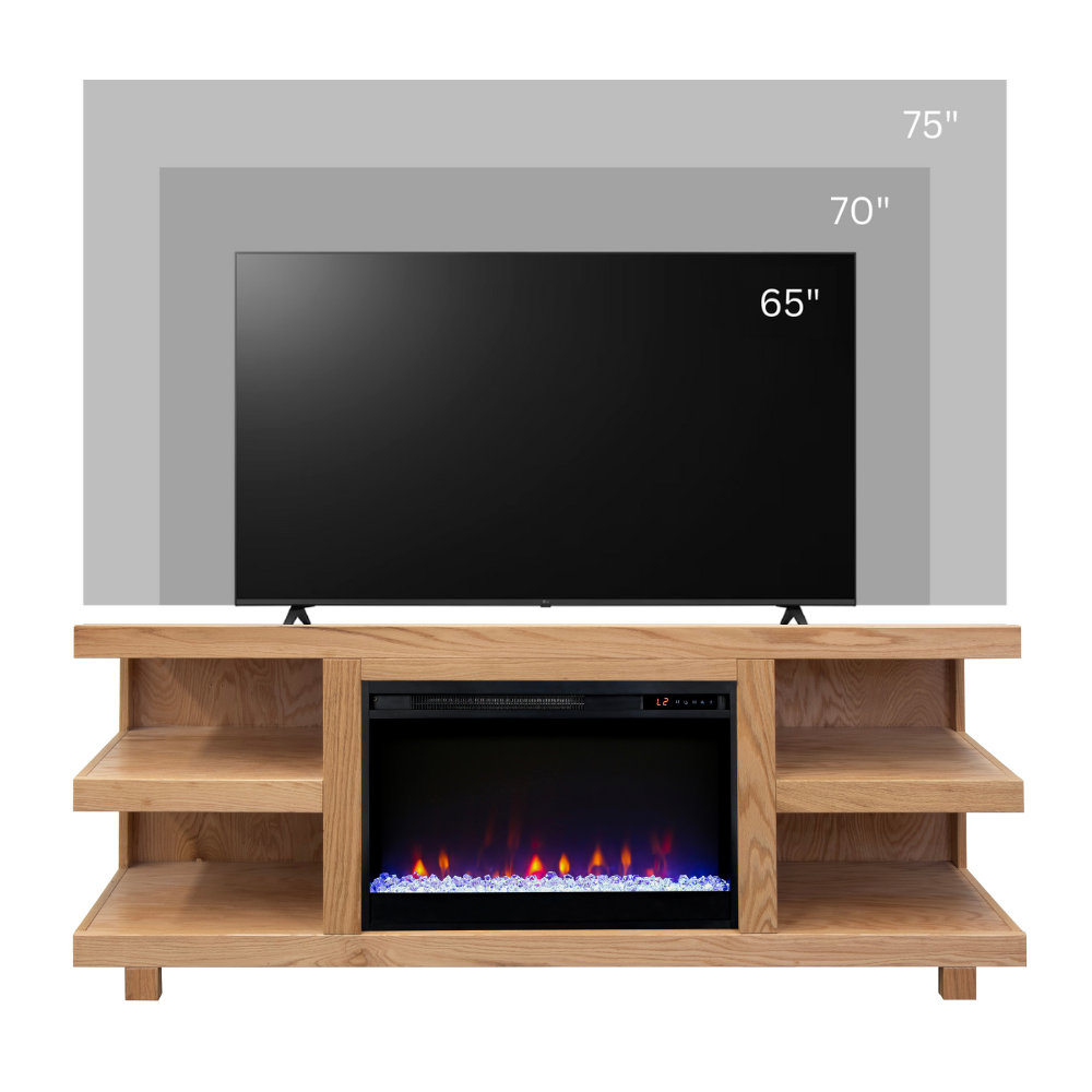 Laurel Canyon 65 inch Fireplace TV Stand for TVs up to 75 inches, Minimal Assembly, Natural Finish
