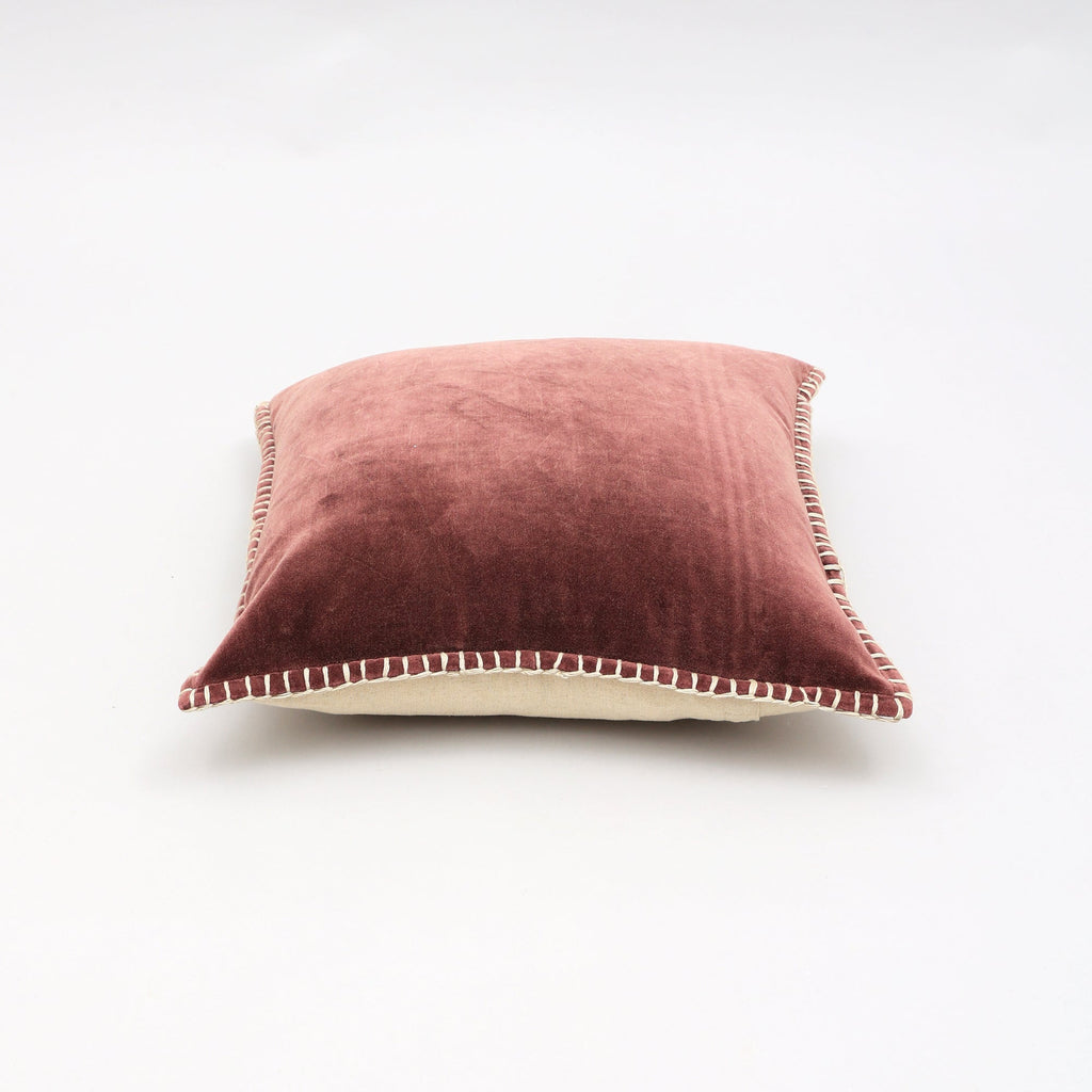 Stonewashed Cotton Velvet Throw Pillow with Decorative Handstiched Edges-19X19'