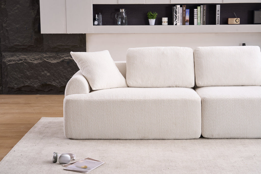 LY-024 BEIGE COMPRESSION SOFA: 4-seater combined sofa, Crochet Yarn Fabric, full sponge compression sofa,combined sofa with 4 pillows for home living/ Home Furniture/ Apartment