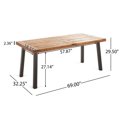 Outdoor Dining Set – Premium Acacia Wood Della Table & Wicker Chairs with Cream Cushion for Comfortable Dining Experience,Suitable for large gatherings(1 Table + 6 Chairs)