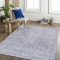 Area Rug 3x5, Washable Rug, Low-Pile, Non-Slip, Non-Shedding, Foldable, Kid & Pet Friendly - Area Rugs for living room, bedroom, kitchen, dining room rug - Perfect Gifts, (Blue+Cream, 3' x 5')