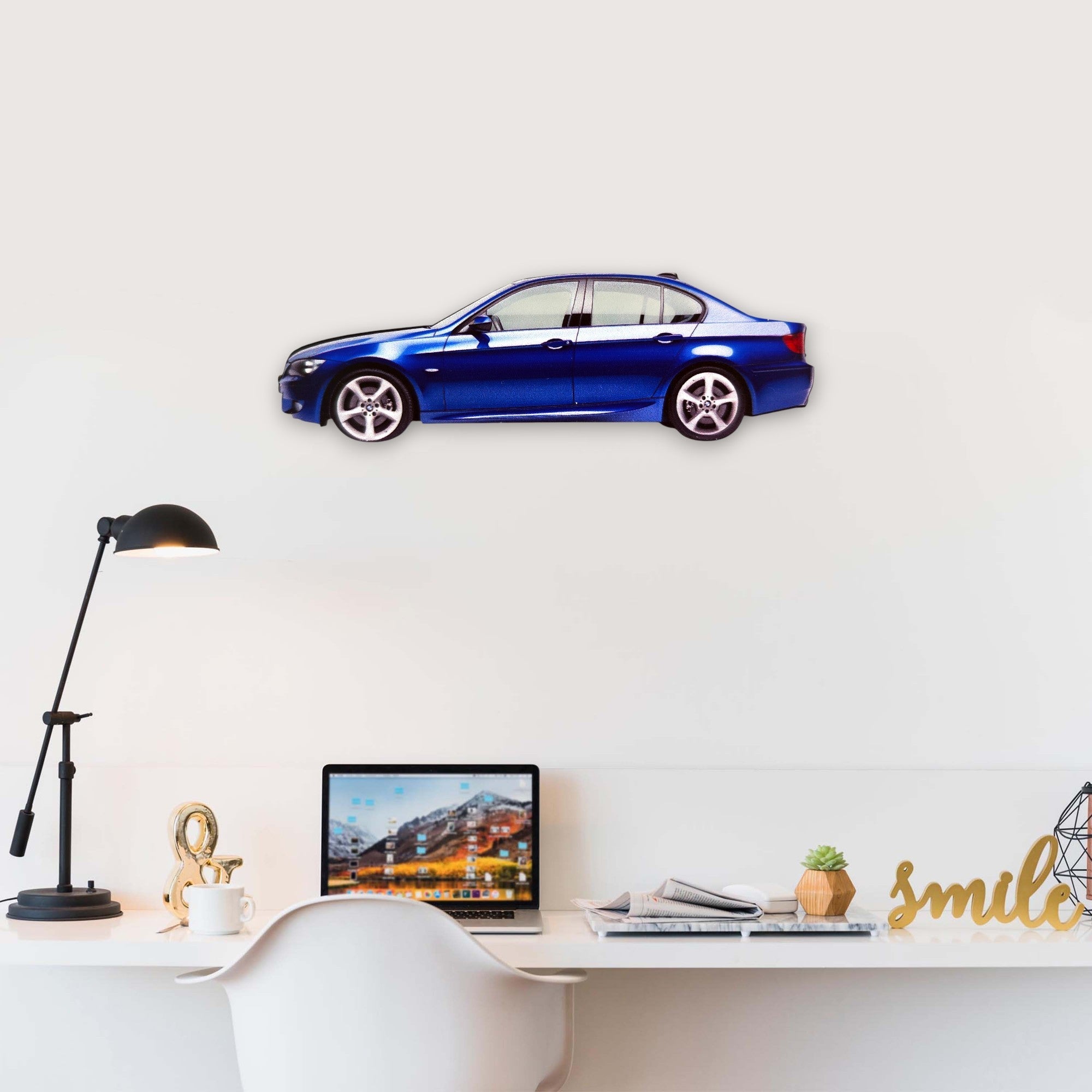 2008 BMW 335xi (1) Metal Car Wall Art, Color 2D Diecast Car Decor, Silhouette Metal Wall Art, Gift For Car Lovers, Detailed Color Metal Car