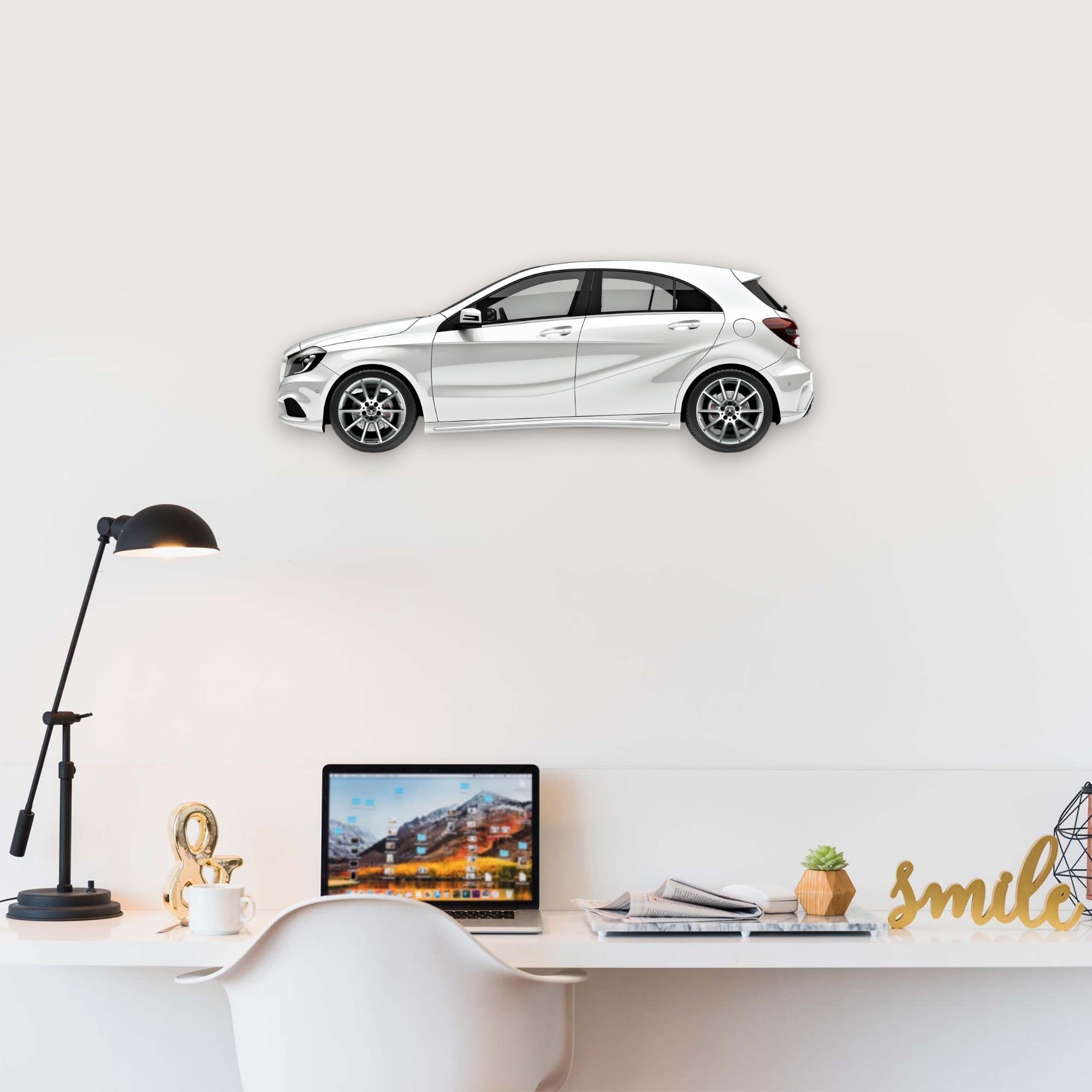 2013 Mercedes-Benz A-Class (2) Metal Car Wall Art, Color 2D Diecast Car Decor, Silhouette Metal Wall Art, Gift For Car Lovers, Detailed Color Metal Car