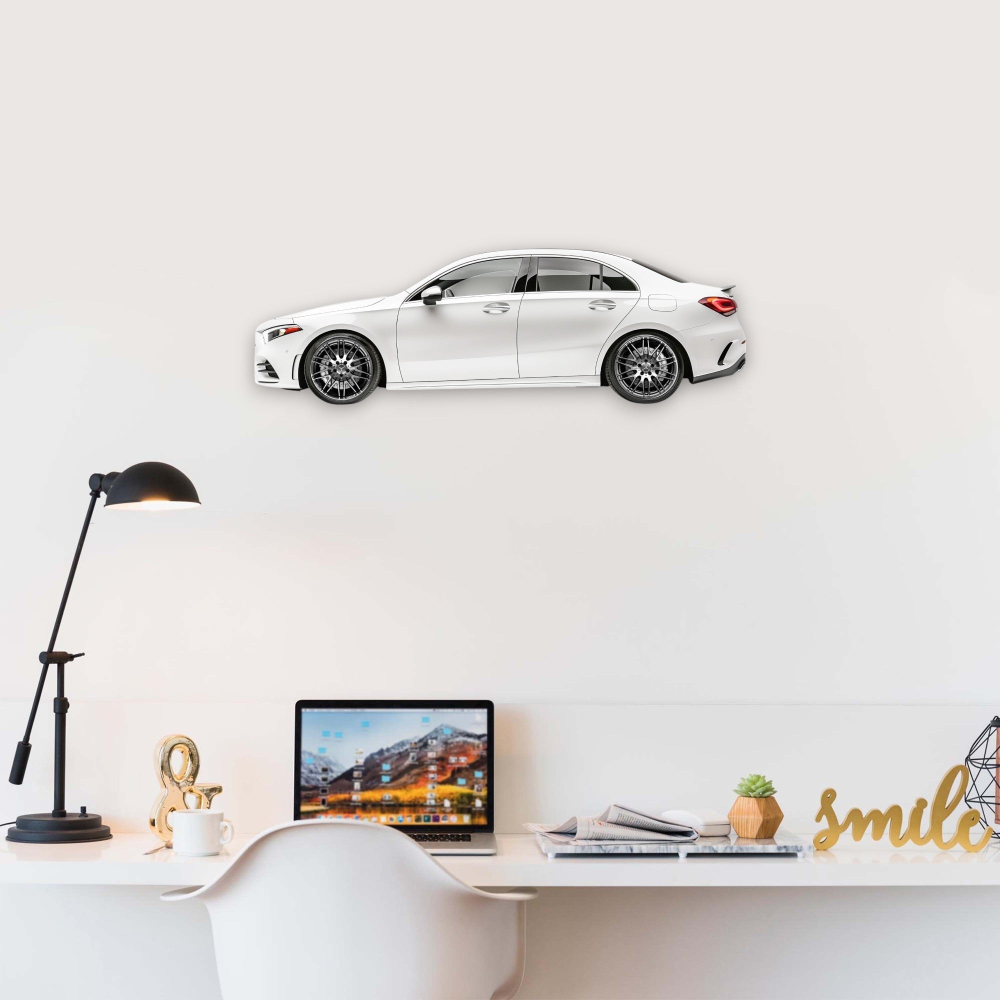 2019 Mercedes-AMG A35 (2) Metal Car Wall Art, Color 2D Diecast Car Decor, Silhouette Metal Wall Art, Gift For Car Lovers, Detailed Color Metal Car