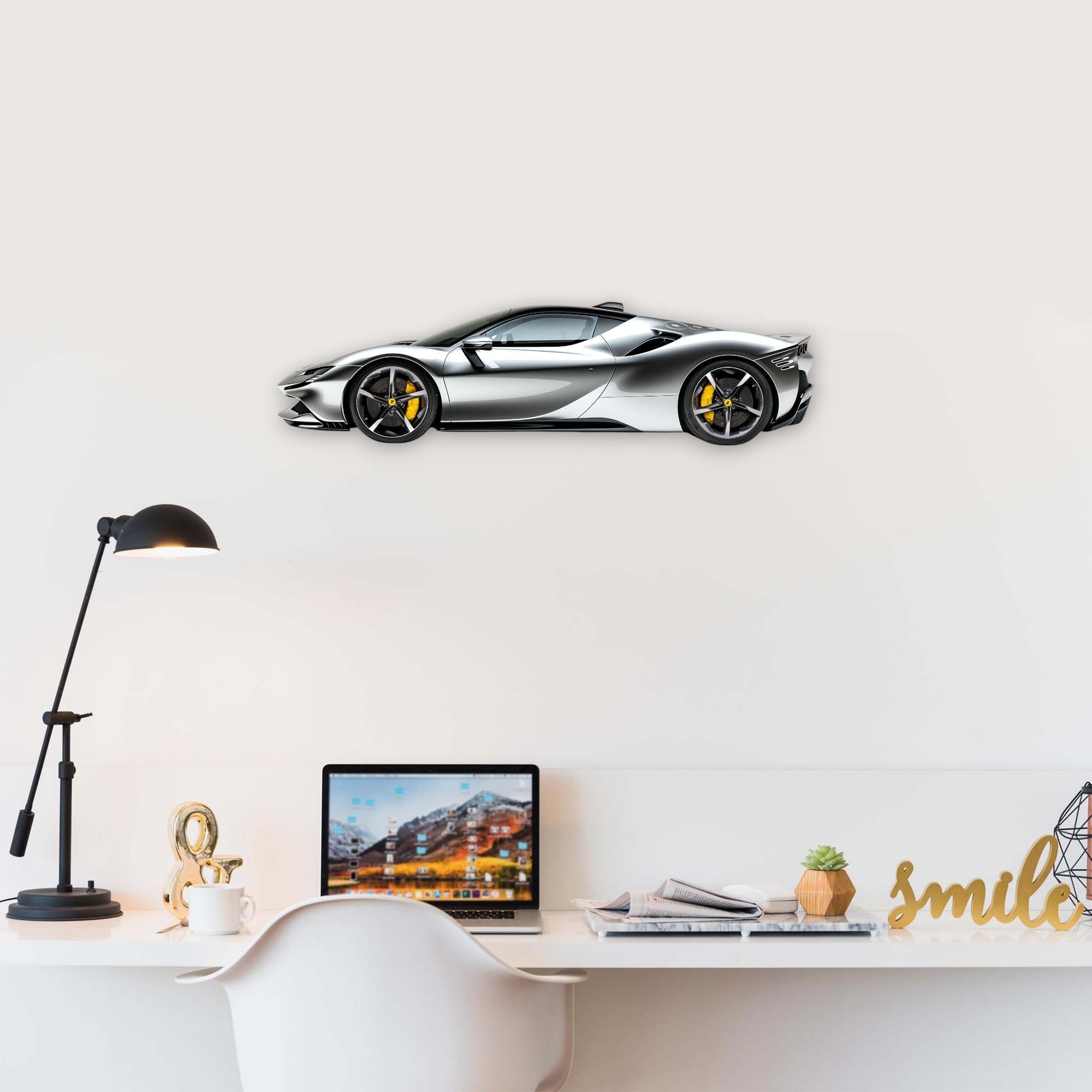 2020 Ferrari SF90 Stradale (1) Metal Car Wall Art, Color 2D Diecast Car Decor, Silhouette Metal Wall Art, Gift For Car Lovers, Detailed Color Metal Car