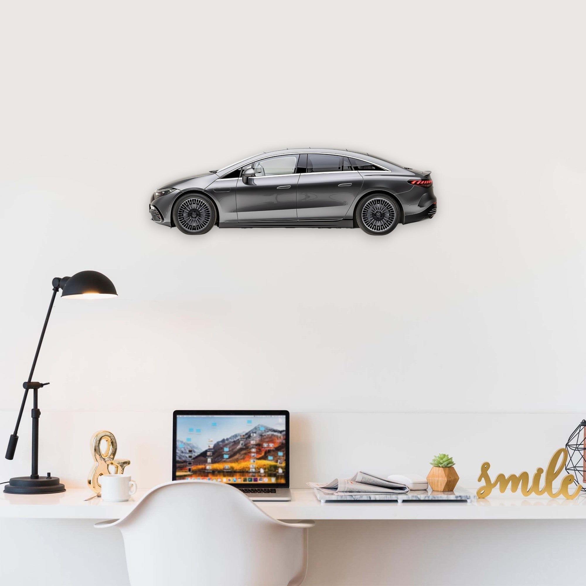2021 Mercedes-Benz EQS (2) Metal Car Wall Art, Color 2D Diecast Car Decor, Silhouette Metal Wall Art, Gift For Car Lovers, Detailed Color Metal Car