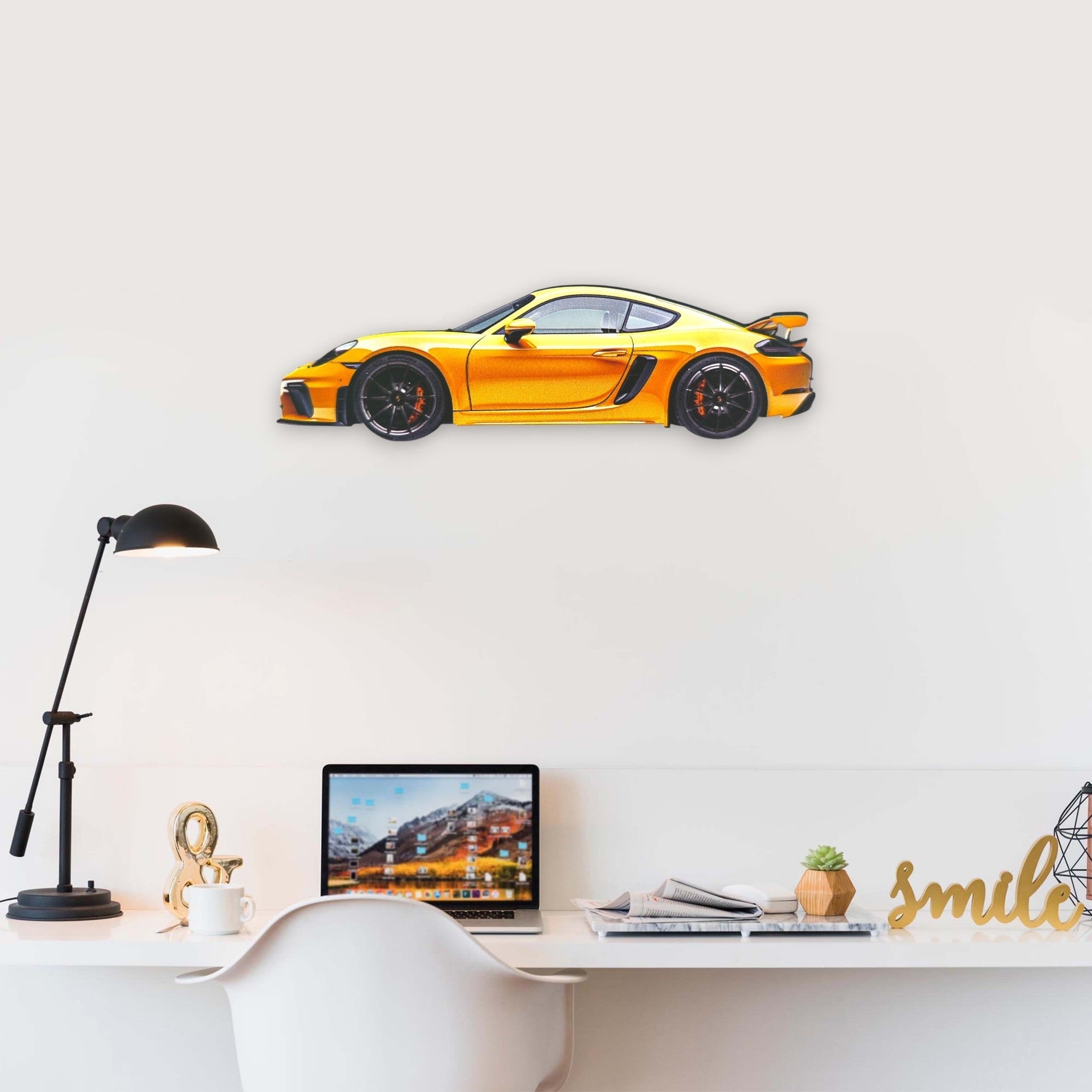 2023 Porsche 718 GT4 RS (2) Metal Car Wall Art, Color 2D Diecast Car Decor, Silhouette Metal Wall Art, Gift For Car Lovers, Detailed Color Metal Car