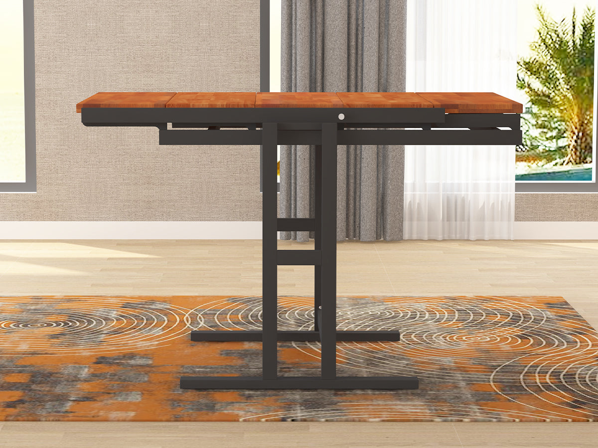 Extendable Dining Table Convertible 2 in 1 Shelf to Table with Metal Frame Industrial and Rustic Style for Small Spaces, Kitchen & Dining Room