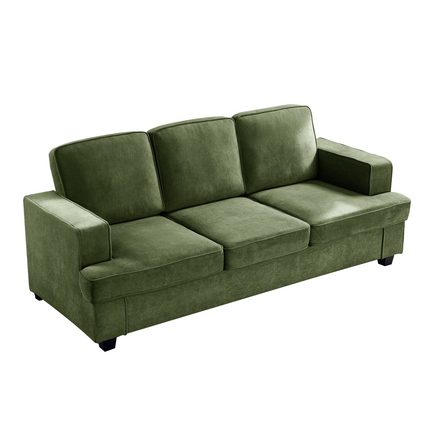 Modern Velvet Sofa, Comfortable 3 Seater Couch with Deep Seating and High-Density Foam, Loose Back Cushions, Wide Arms, Living Room Furniture for Home, Apartment, Office, Green