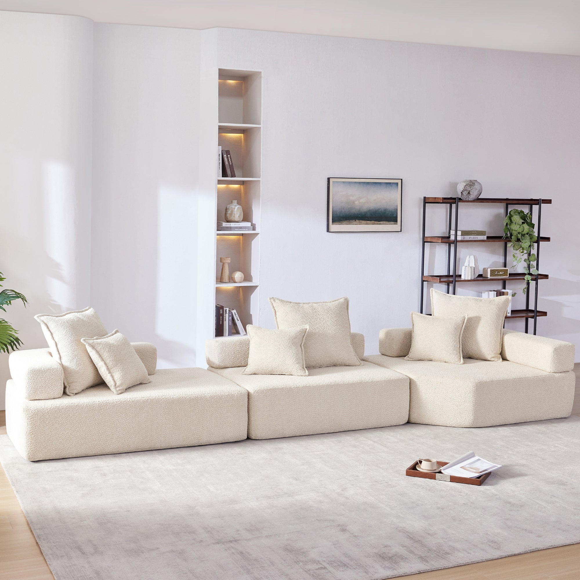 Oversized Modular Sectional Sofa,Luxury Boucle Floor Couch Set,Convertible Compressed Couch,Spacious Foam-Filled Sofa for Living Room,3 PC Free Combination,2 Colors