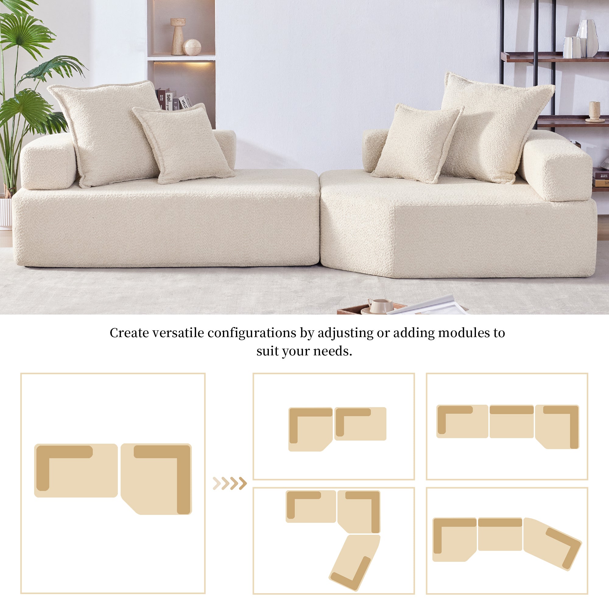 Oversized Modular Sectional Sofa,Luxury Boucle Floor Couch Set,Convertible Compressed Couch,Spacious Foam-Filled Sofa for Living Room,2 PC Free Combination,2 Colors