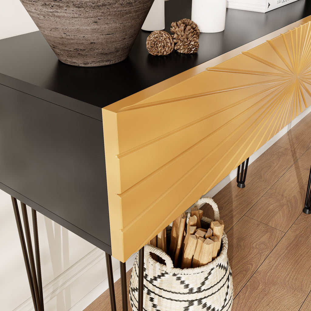 Mordern Farmhouse Wood 39.4' Console Table -  Black & Gold with 2 Drawers and Storage for Entryway