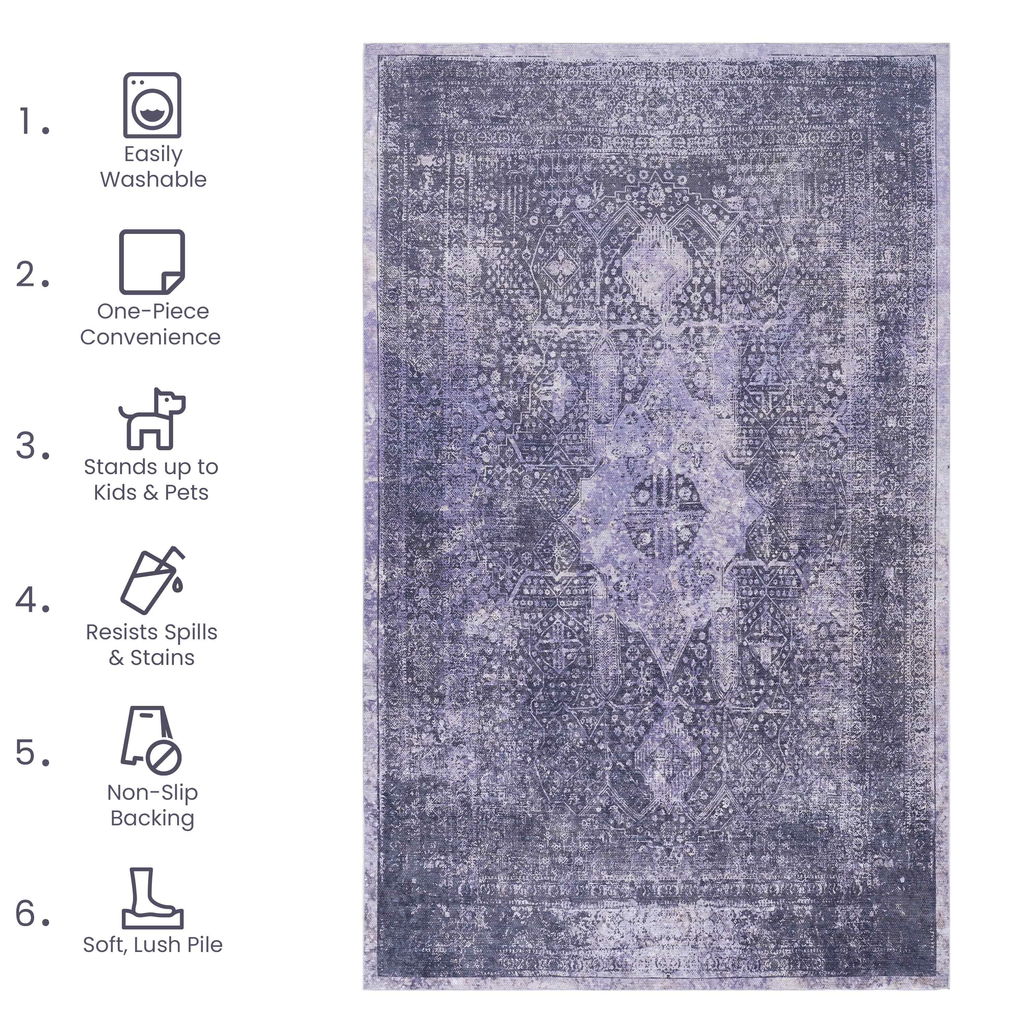 Area Rug, Washable Rug, Low-Pile, Non-Slip, Non-Shedding, Foldable, Kid & Pet Friendly - Area Rugs for living room, bedroom, kitchen, dining room rug - Perfect Gifts, (Anthracite, 2'6'' x 10')