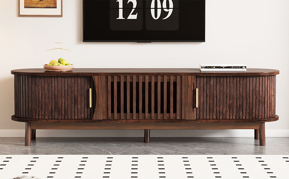 Modern Farmhouse TV Stand for 75' TVs, Wood Entertainment Center with Storage Cabinet, TV Console Table for Living Room, Bedroom