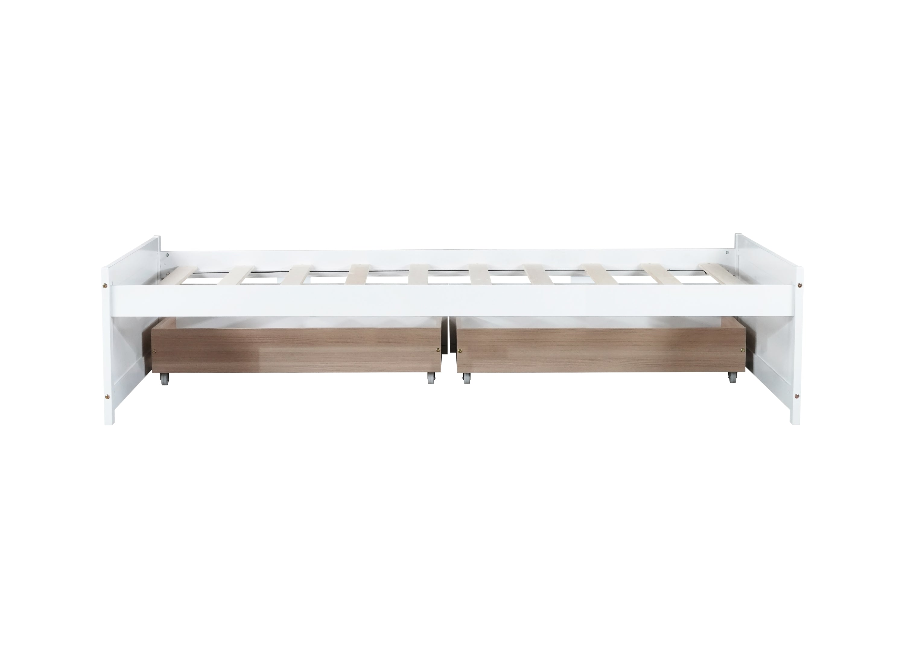 Twin Size Bed with 2 Drawers, Solid Rubber Wood Bed,White