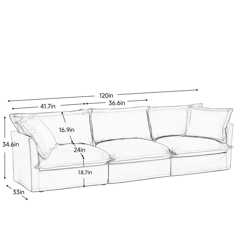 Slipcovered Sofa Couch, Modern 3 Seater Sofa with Suppleness Armrests, Chenille Fleece Deep Seat Sofa with Soft Multiple Big Pillows, Comfy Couch for Living Room, Apartment,Chenille Fabric, Orange