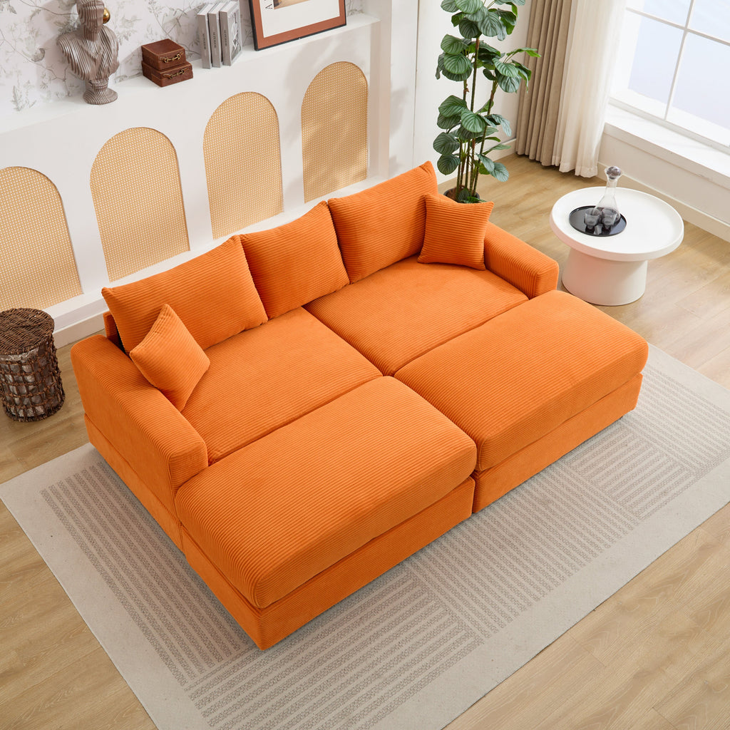 Modern Sectional Couch , 2 Pieces Corduroy Couch Cushion Covers , Soft Stretch Sofa Slipcovers with 2pcs Pillows