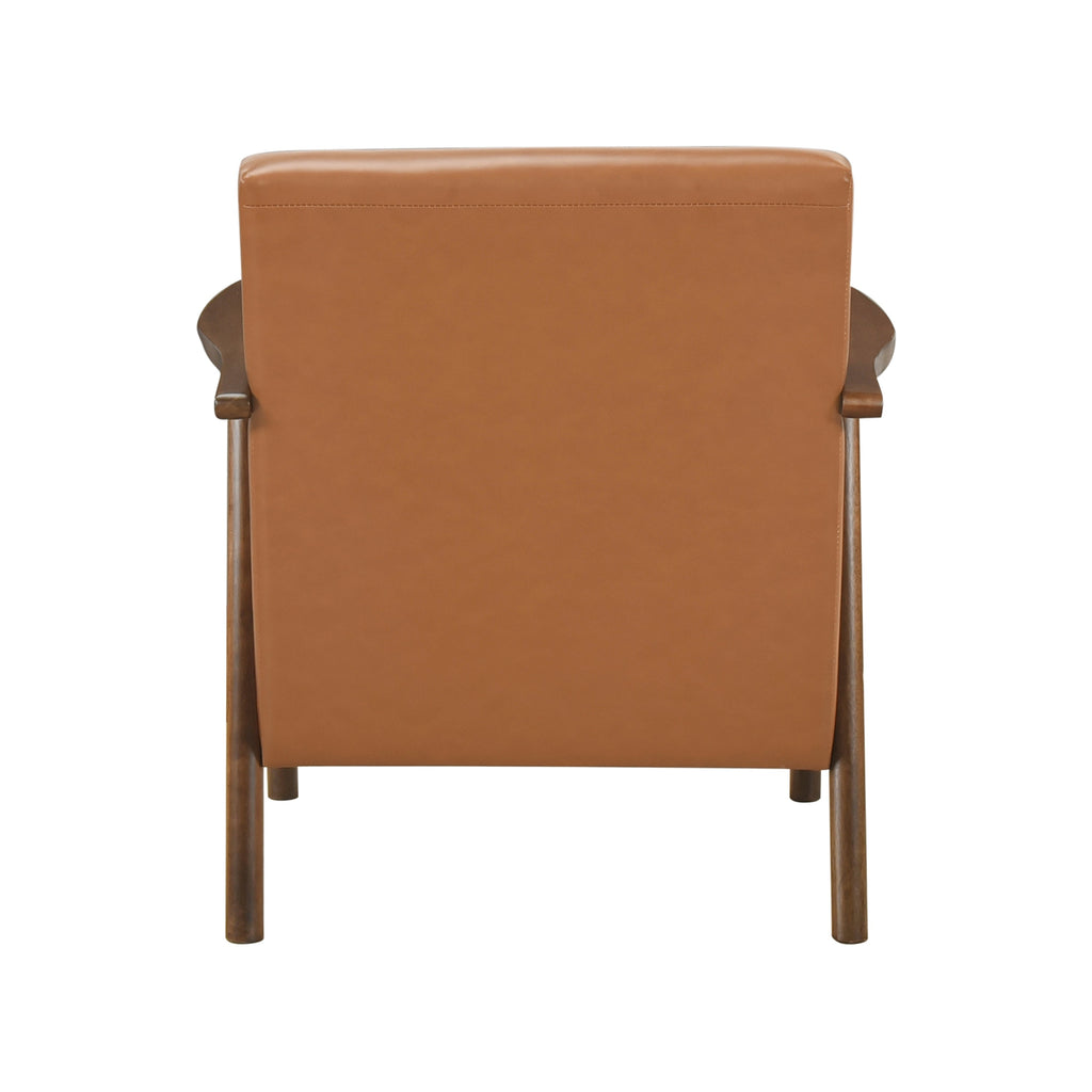 Brown Faux Leather Upholstered Accent Chair 1pc Seat Cushion Solid Rubberwood Frame Living Room Furniture