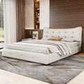 Modern PU Upholstered Queen Bed with Ergonomic Wingback Headboard, No Box Spring Needed, Cream