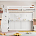 Full Over Full Size Murphy Bed with Hydraulic Lift & Desk Design, White