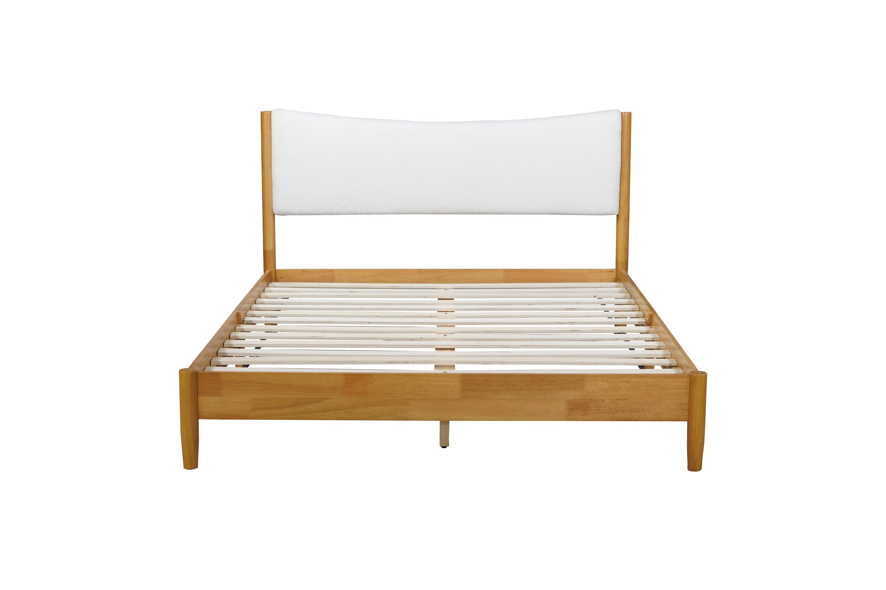 Queen Size  Rubber Wooden , Solid Wooden Bed with Teddy Velvet Cushion Upholstered Headboard, Enhanced by Support Feet