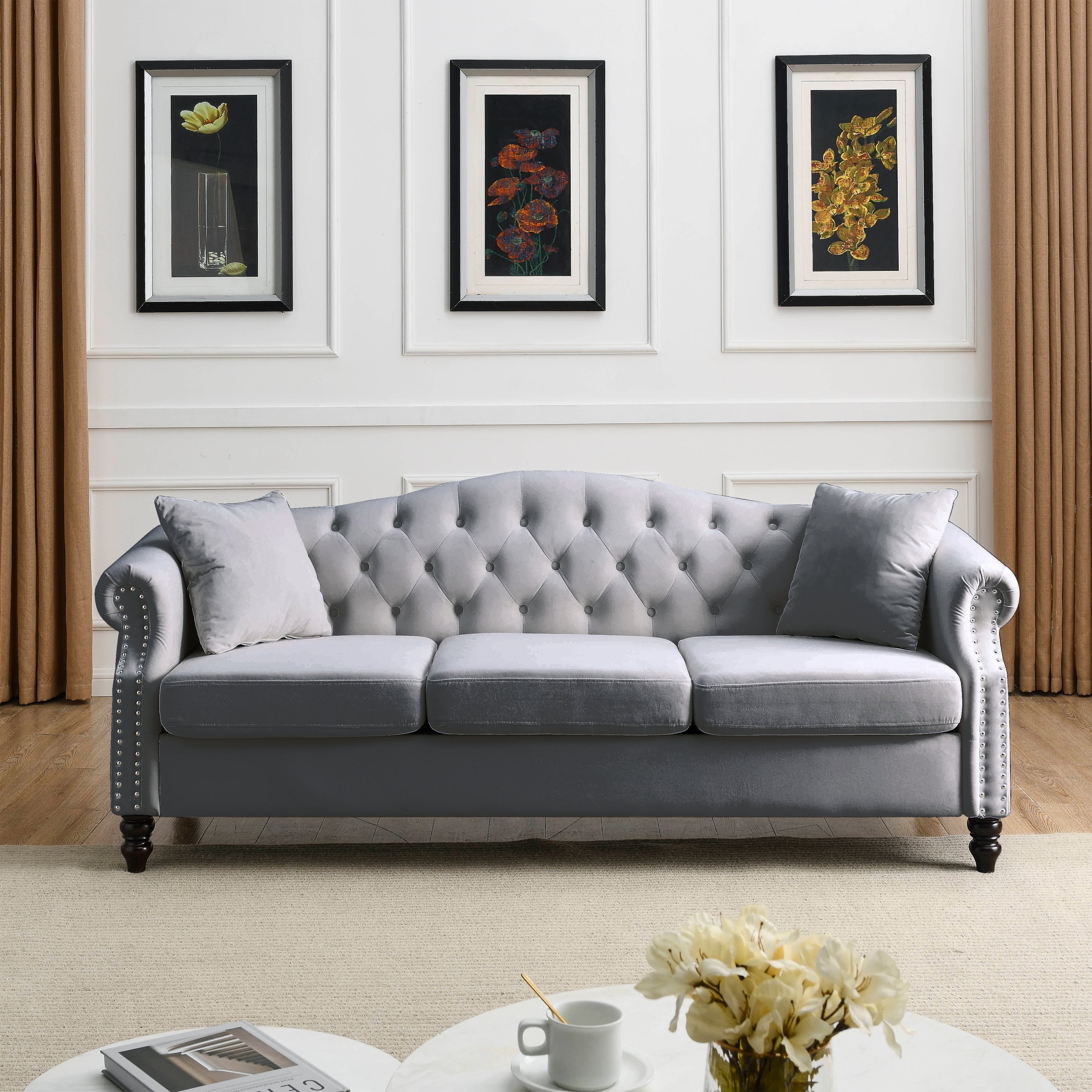 3-seater + 3-seater Combination sofa.Grey Velvet W834S00064