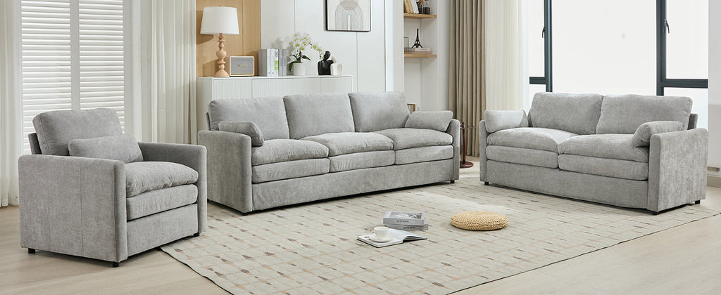 Cozy Upholstered Sofa Set Oversized Comfy Cloud Sofa Double Cushion Sofa Group Plush Cushion Sofa Couch for Living Room, Light Grey
