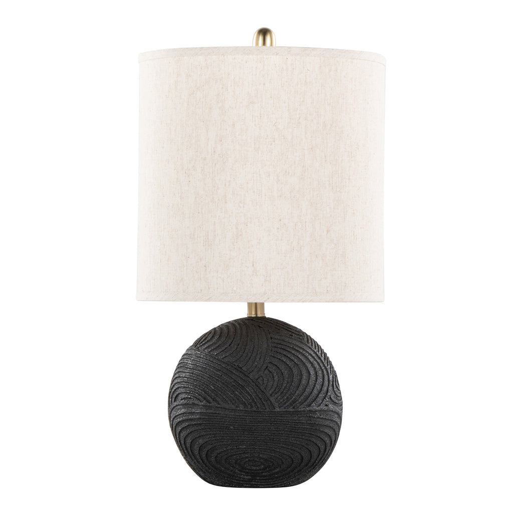Kona 23' Contemporary Polyresin Table Lamp in Matte Black Polyresin, Modern Brass and Natural Linen Shade from Grandview Gallery by LumiSource - Set of 2